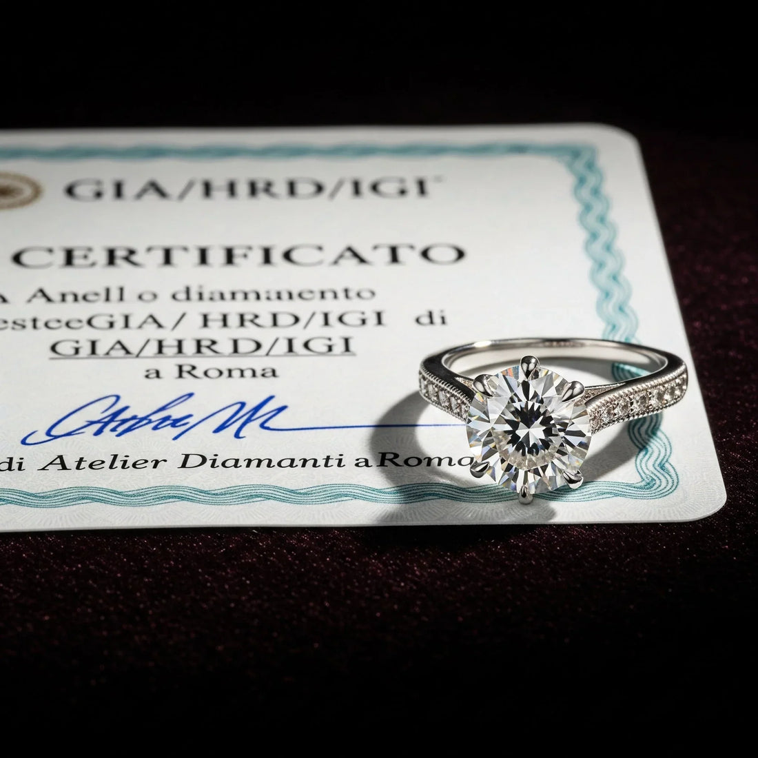 Gioielli in oro bianco con diamanti naturali certificati.