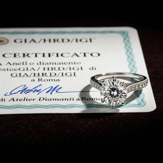 Gioielli in oro bianco con diamanti naturali certificati.
