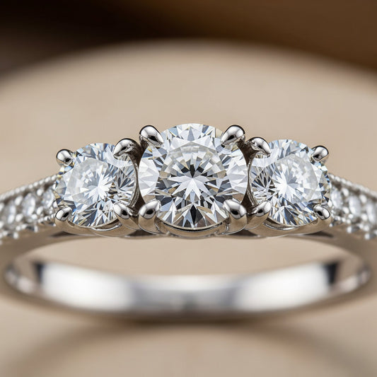 Anello Trilogy con tre diamanti certificati di Atelier Diamanti e Gioielli a Roma, che simboleggia passato, presente e futuro