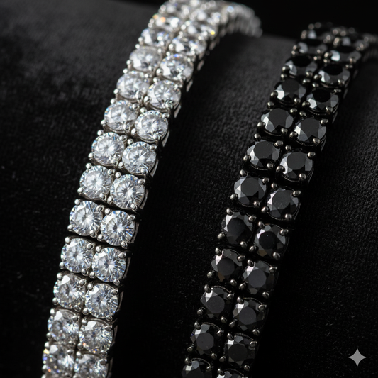 Bracciali Tennis in Oro 18kt e Diamanti (bianchi e neri) affiancati. Gioielli artigianali di lusso Roma di Atelier Diamanti.